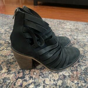 Free People Hybrid Strapped Heel Ankle Bootie Distressed Black Size 8.5